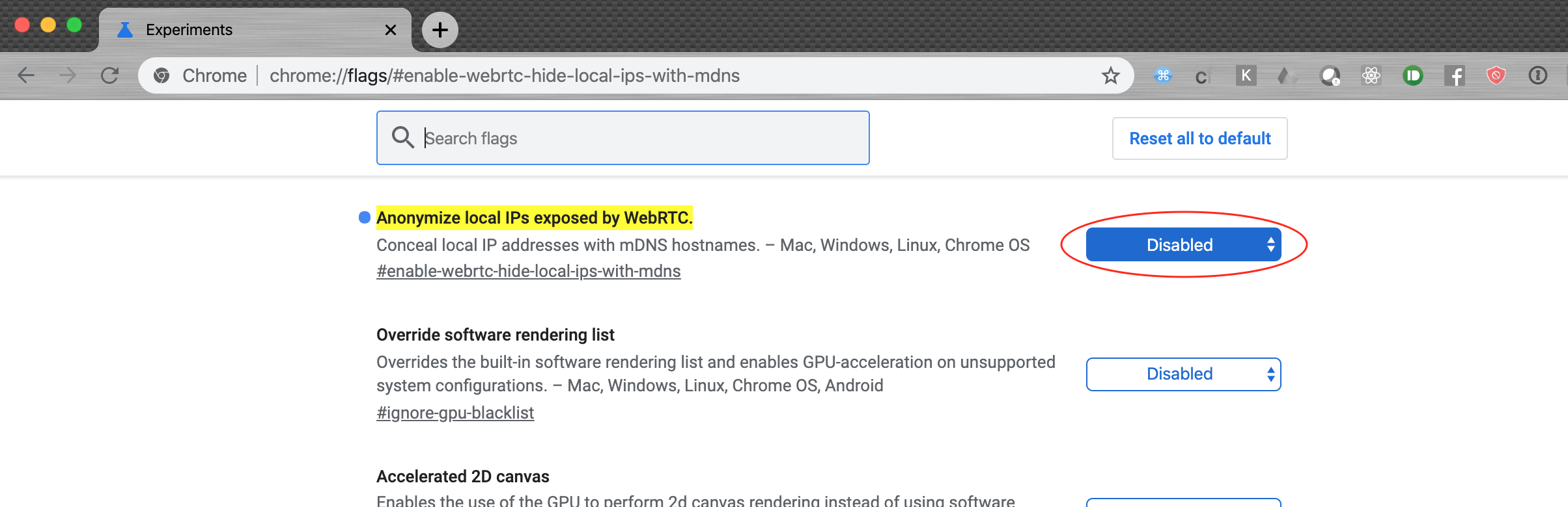 Disable local ip in Chrome