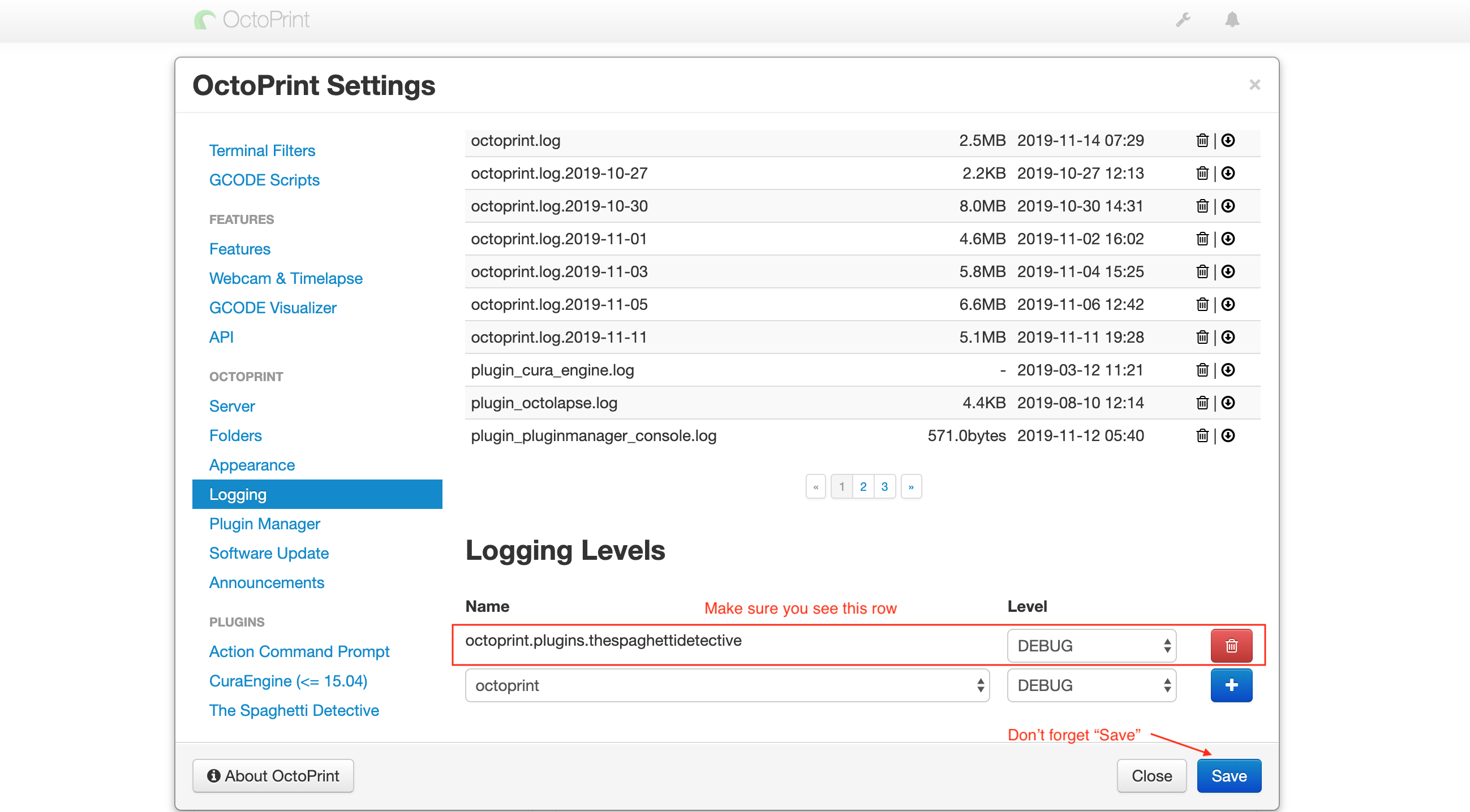 turn on debug logging